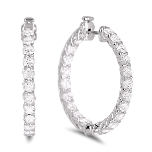 Gorgeous Round Cut Real Diamond Hoop Earring White Gold  4.10 Carats - Hoop Earrings-harrychadent.ca