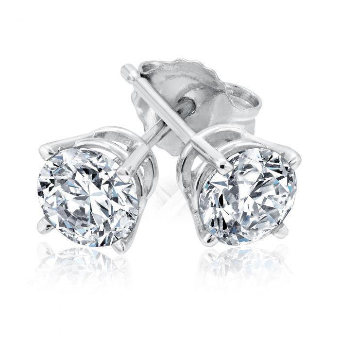 Gorgeous Round Real Diamond Women Stud Fine Earrings 2 Carats White Gold 14K