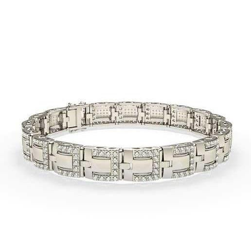 Gorgeous Small Real 7 Carats Diamonds Men's Link Bracelet 14K WG