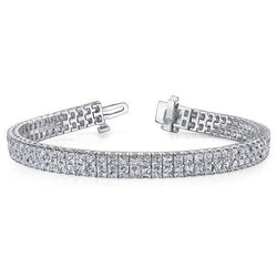 Gorgeous 21 Carats Princess Cut Lab Grown Diamond Carpet Bracelet 14K White Gold