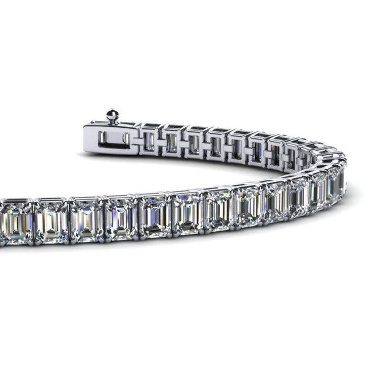 Gorgeous Emerald Cut Lab Grown Diamond Tennis Bracelet White Gold 14K 23.85 Ct.