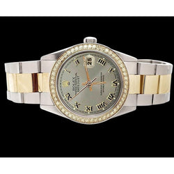 Gray Roman Dial Datejust Watch Rolex Ss & Gold  Diamond Bezel QUICK SET