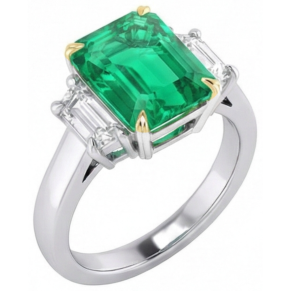 Colored Stone Ring 14 Karat Two Tone Gold with Colombian Emerald – side view