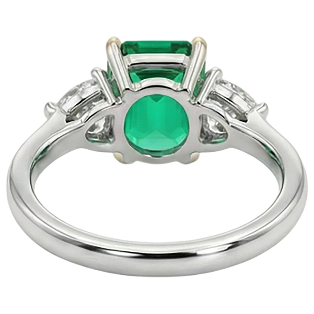 Earth-Mined Colombian Emerald Precious Stone Ring – back view