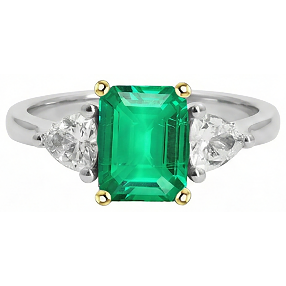 Precious Stone Ring Two-Tone 14K Gold with Colombian Emerald – side view