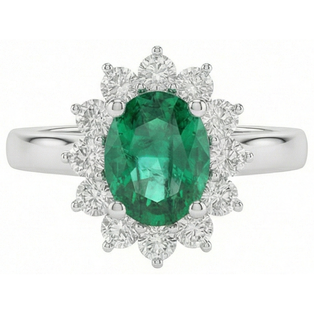 natural round emerald 3.50ct ring side angle