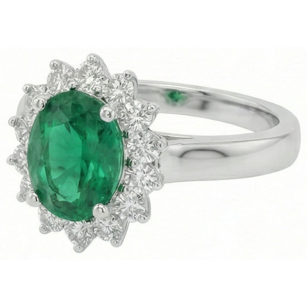 natural round emerald 3.50ct ring top view