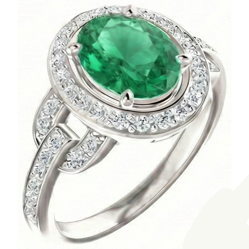 natural round emerald 4.85ct ring close up detail