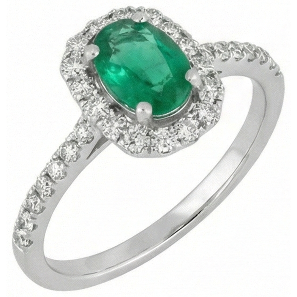 Green Emerald And Natural Earth Mined Diamond ( Not Lab Grown )s 5.25 Carats Wedding Ring 14K WG