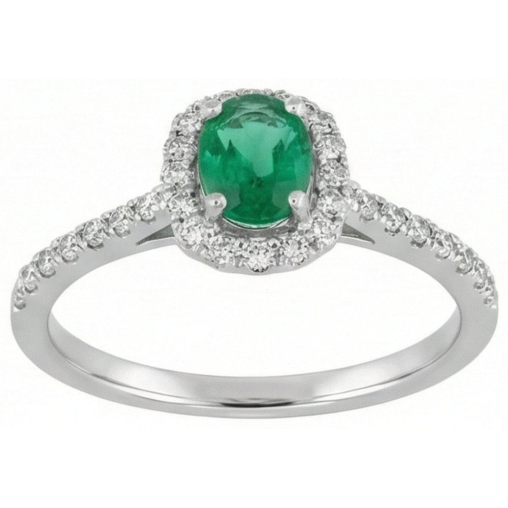 Green Emerald And Natural Earth Mined Diamond ( Not Lab Grown )s 5.25 Carats Wedding Ring 14K WG