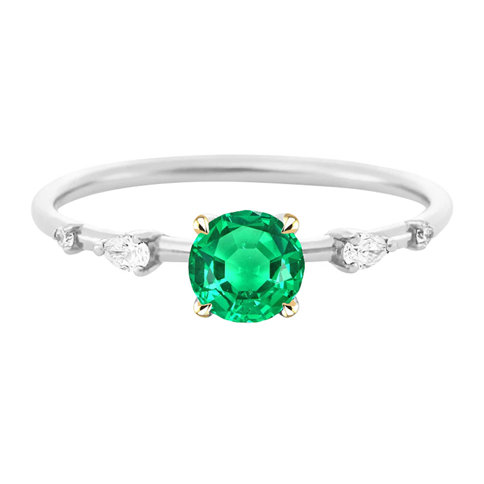 Precious Stone Ring Two-Tone 14K Gold with Fine Emerald – main view