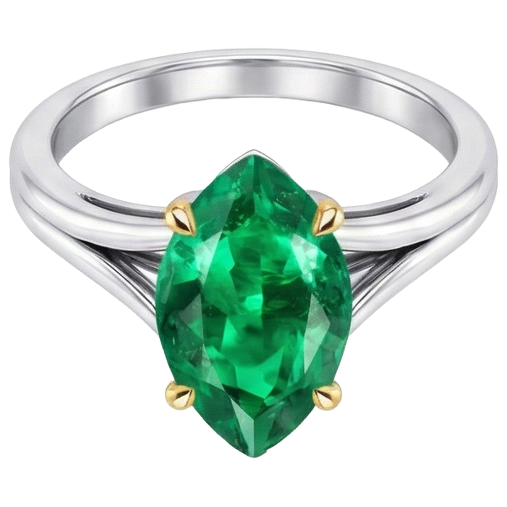 Colombian Emerald Gemstone Ring 3-ct Two-Tone 14K Gold – front view