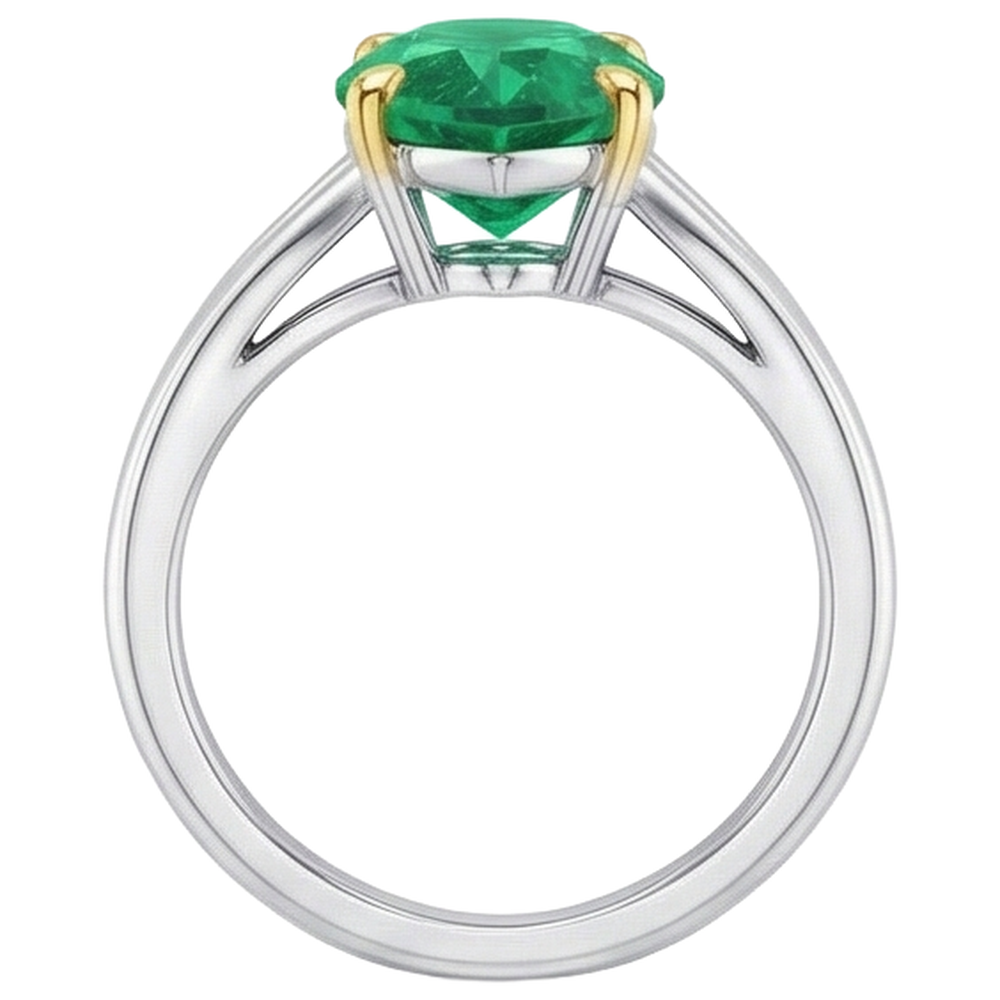 Marquise Cut Colombian Emerald ring in Two-Tone 14K Gold – top view