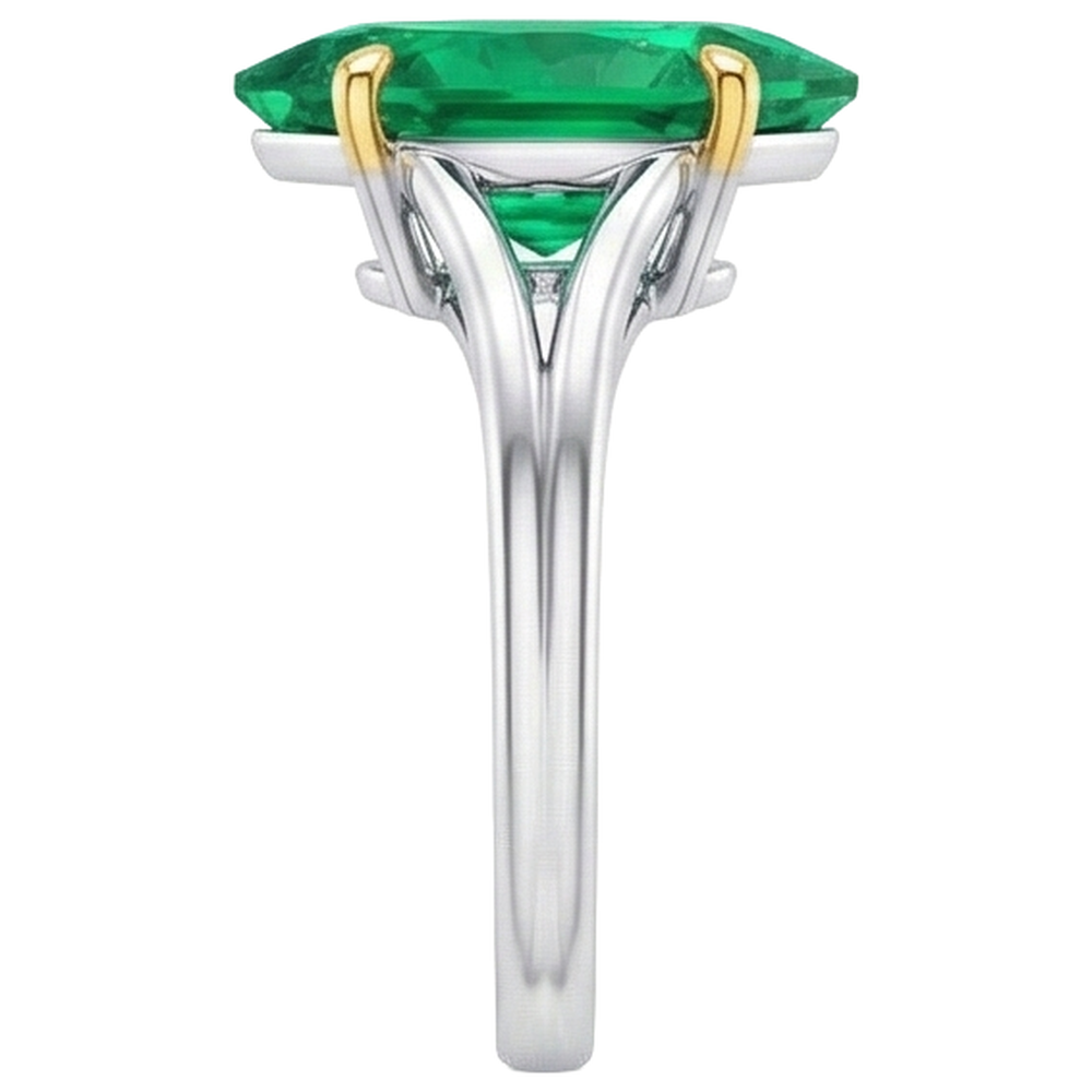 Real Colombian Emerald Gemstone Ring 3 ct Two-Tone 14K Gold – profile view