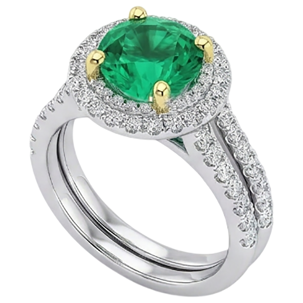 Authentic Colombian Emerald Gemstone Ring 2.50 ct Two-Tone 14K Gold – angle view
