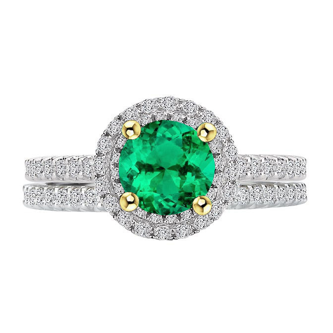 Round Brilliant Colombian Emerald ring in Two-Tone 14K Gold – main view