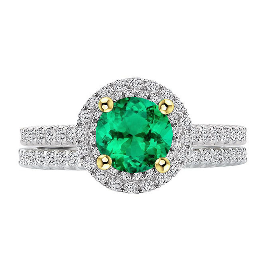 Round Brilliant Colombian Emerald ring in Two-Tone 14K Gold – main view