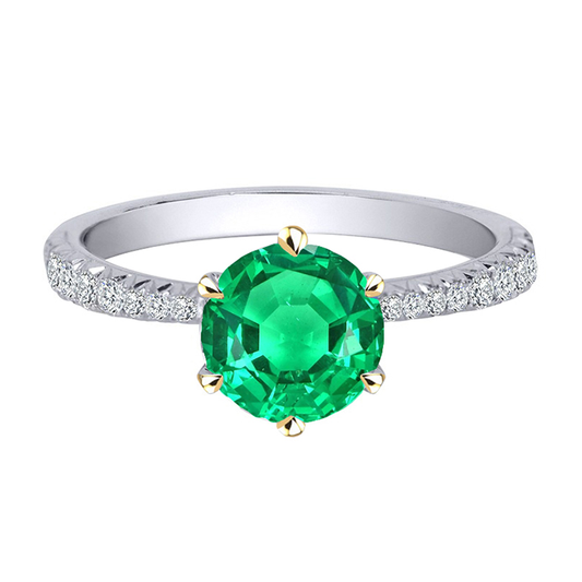 Natural Emerald Colored Stone Ring 3 ct Two-Tone 14K Gold – main view