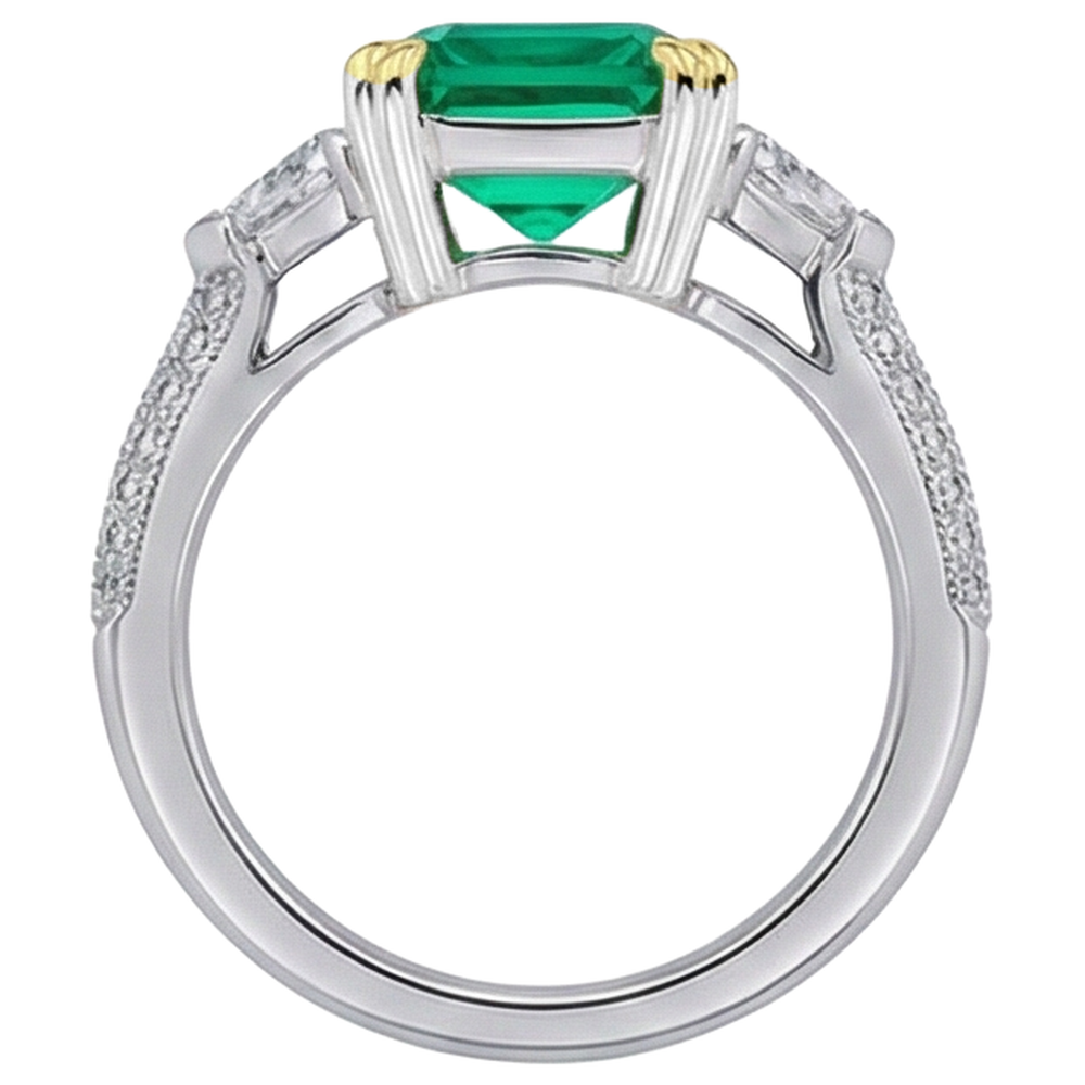 Step Cut Fine Emerald ring in 14 Karat Two Tone Gold – profile view