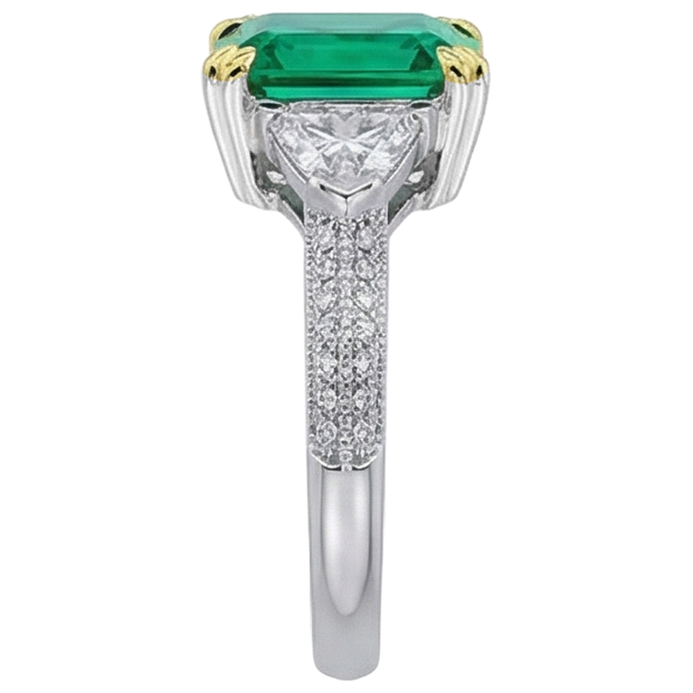 Precious Stone Ring 14 Karat Two Tone Gold with Fine Emerald – angle view