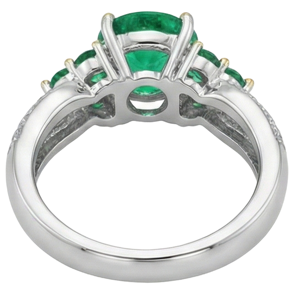 Colored Stone Ring 14 Karat Two Tone Gold with Colombian Emerald – back view
