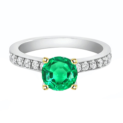 Colombian Emerald Pavé Precious Stone Ring 2.50 ct in Two-Tone