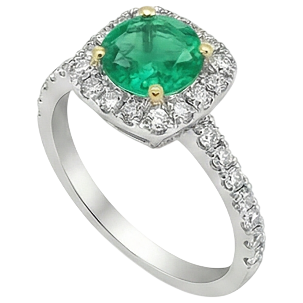 Fine Emerald Precious Stone Ring 3-ct 14K Two Tone Gold – profile view