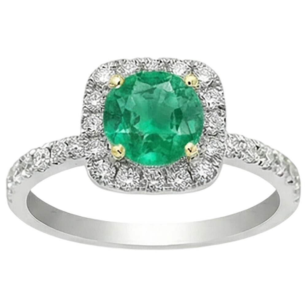 Genuine Fine Emerald Precious Stone Ring 3 ct 14K Two Tone Gold – front view