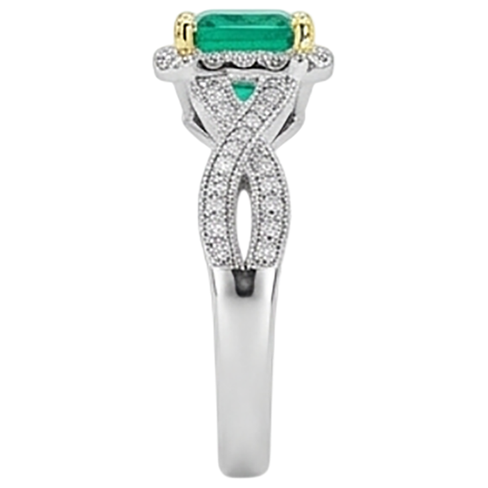 Fine Emerald Gemstone Ring 2.50-ct 14 Karat Two Tone Gold – top view