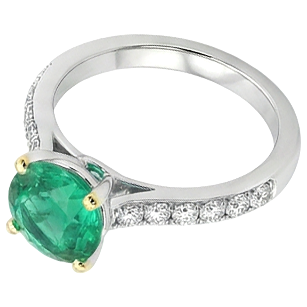 Real Colombian Emerald Precious Stone Ring 2.50 ct Two-Tone 14K Gold – top view
