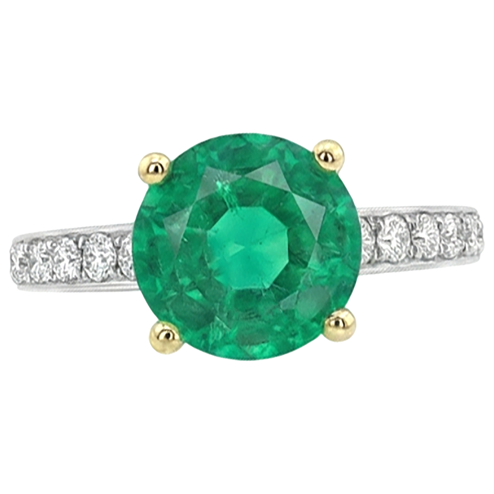 Real Colombian Emerald Precious Stone Ring 2.50 ct Two-Tone 14K Gold – front view