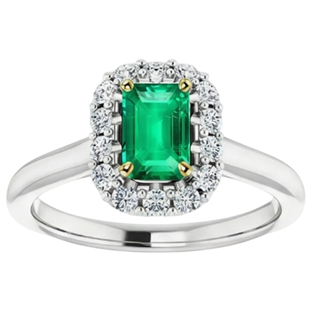 Colored Stone Ring 14K Two Tone Gold with Emerald – angle view