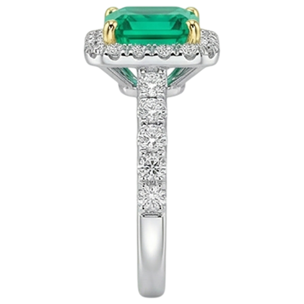Genuine Emerald Precious Stone Ring 3.50 ct 14 Karat Two Tone Gold – back view