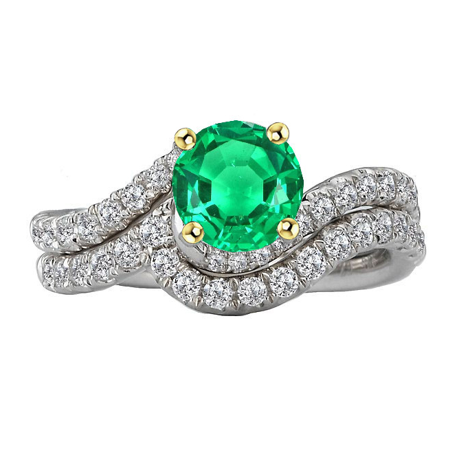 Colombian Emerald Colored Stone Ring 2.50-ct Two-Tone 14K Gold – main view
