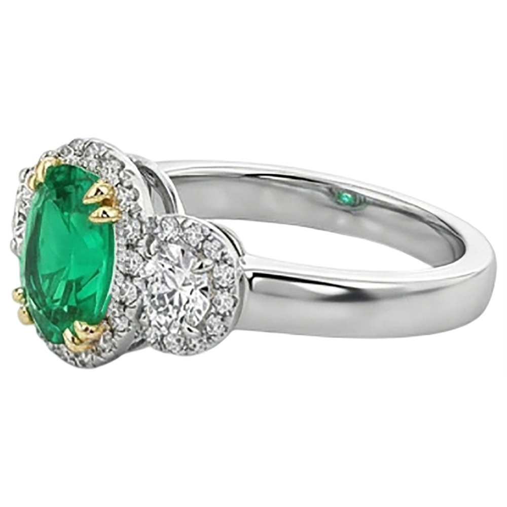 Emerald Oval Precious Stone Ring in Two-Tone 14K Gold – top view