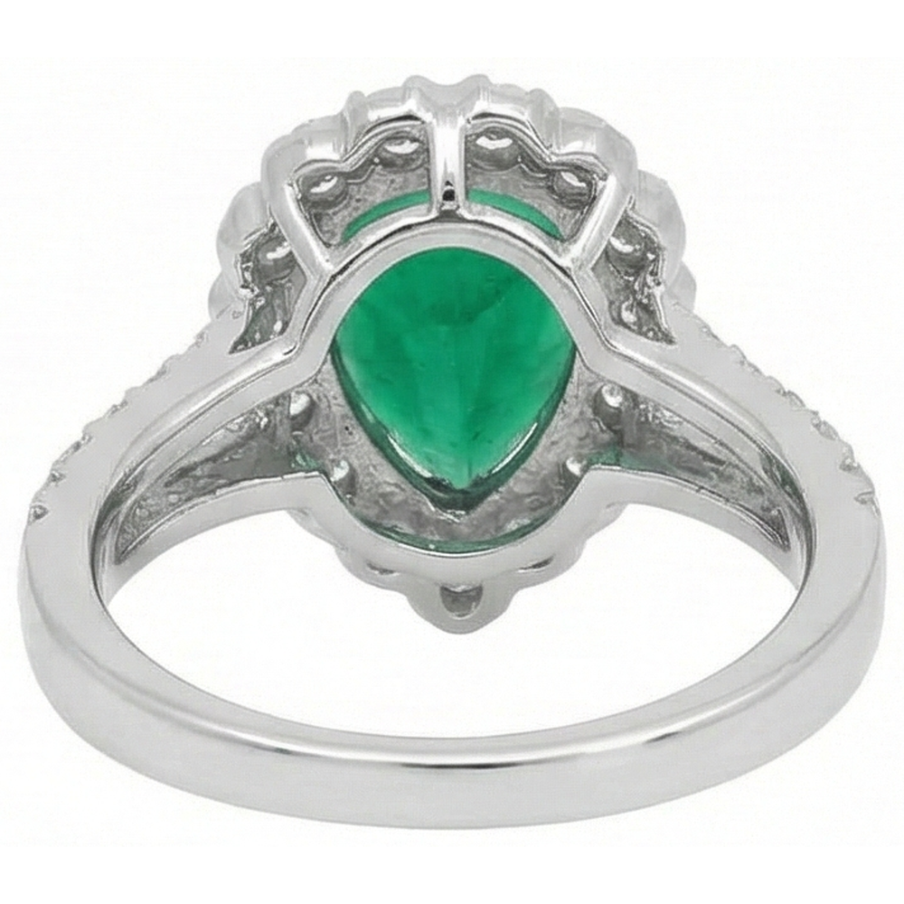 Green Emerald Halo Cocktail Engagement Ring