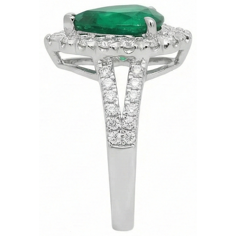 Green Emerald Halo Cocktail Engagement Ring