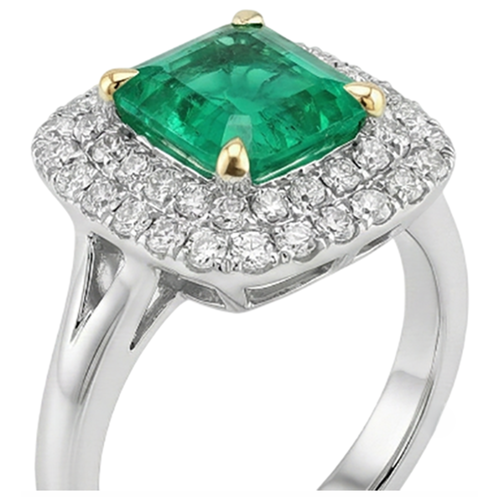 Emerald Emerald Cut Colored Stone Ring in Two-Tone 14K Gold – top view