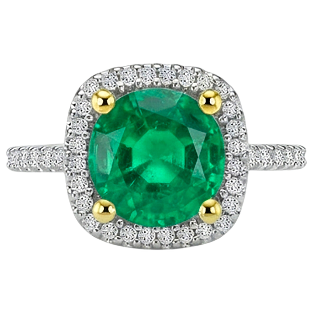 Gemstone Ring Two-Tone 14K Gold with Colombian Emerald – front view