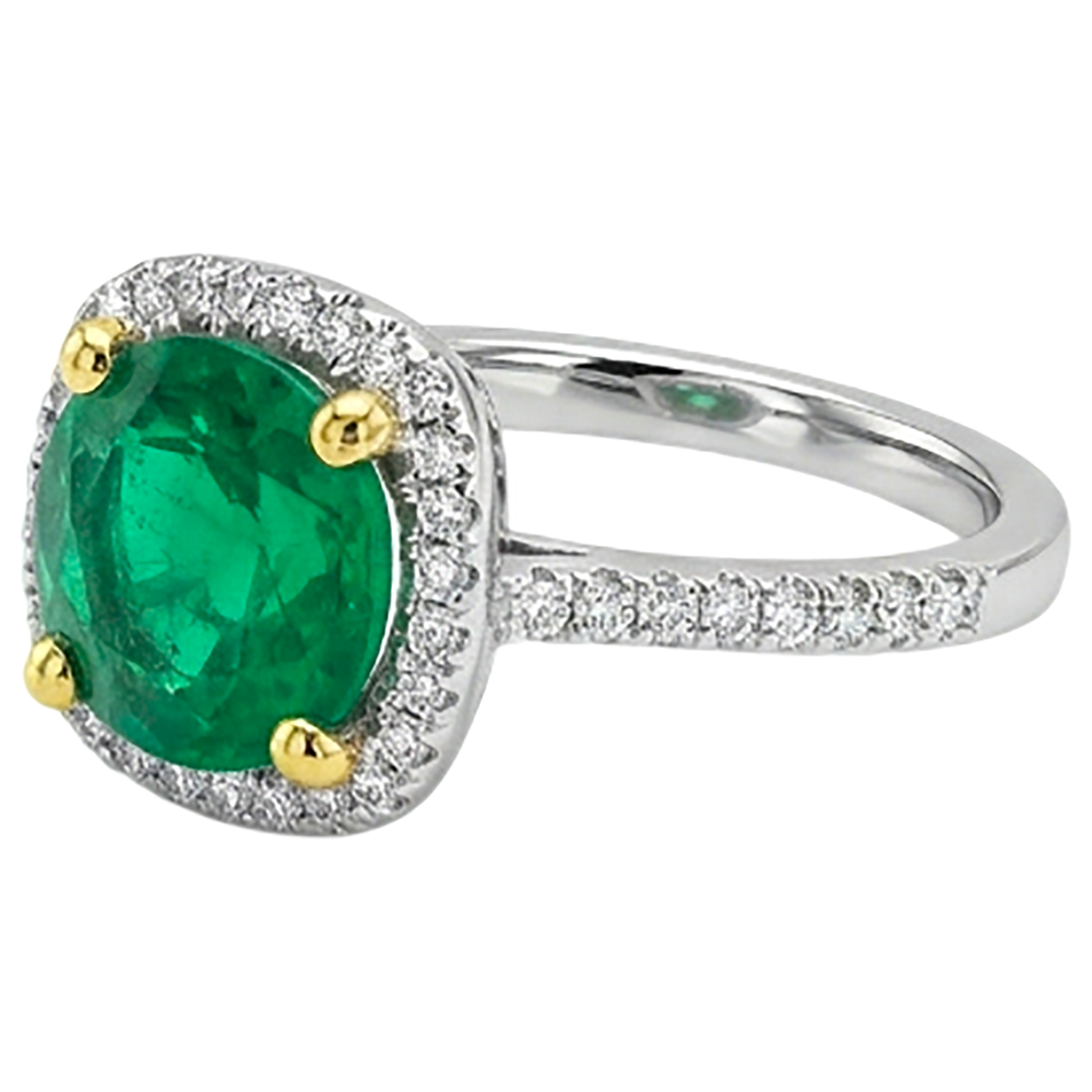 Colombian Emerald Gemstone Ring 4-ct Two-Tone 14K Gold – back view