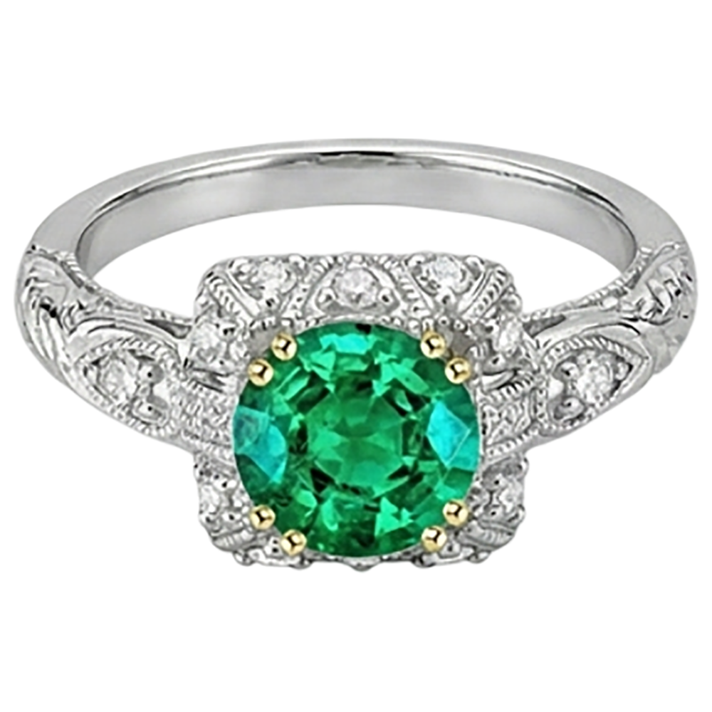 Colored Stone Ring 14K Two Tone Gold with Colombian Emerald – angle view