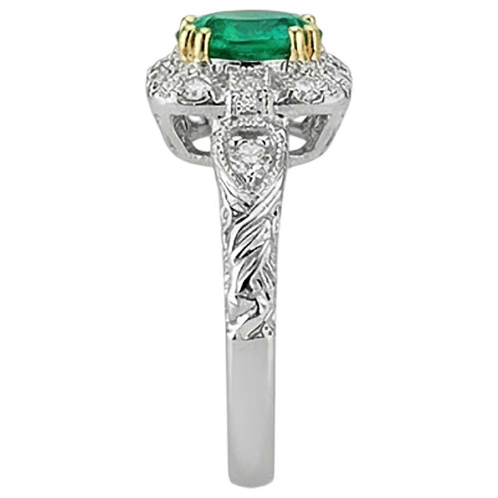 Colored Stone Ring 14K Two Tone Gold with Colombian Emerald – profile view