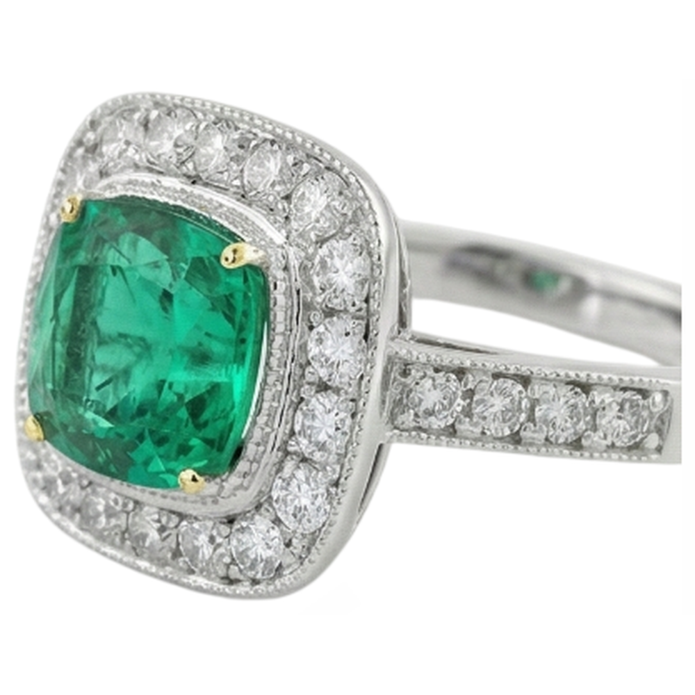 Earth-Mined Colombian Emerald Colored Stone Ring 2 ct 14K Two Tone Gold – profile view