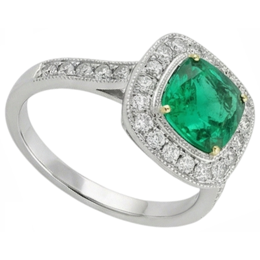 Colombian Emerald Colored Stone Ring 2-ct 14K Two Tone Gold – back view