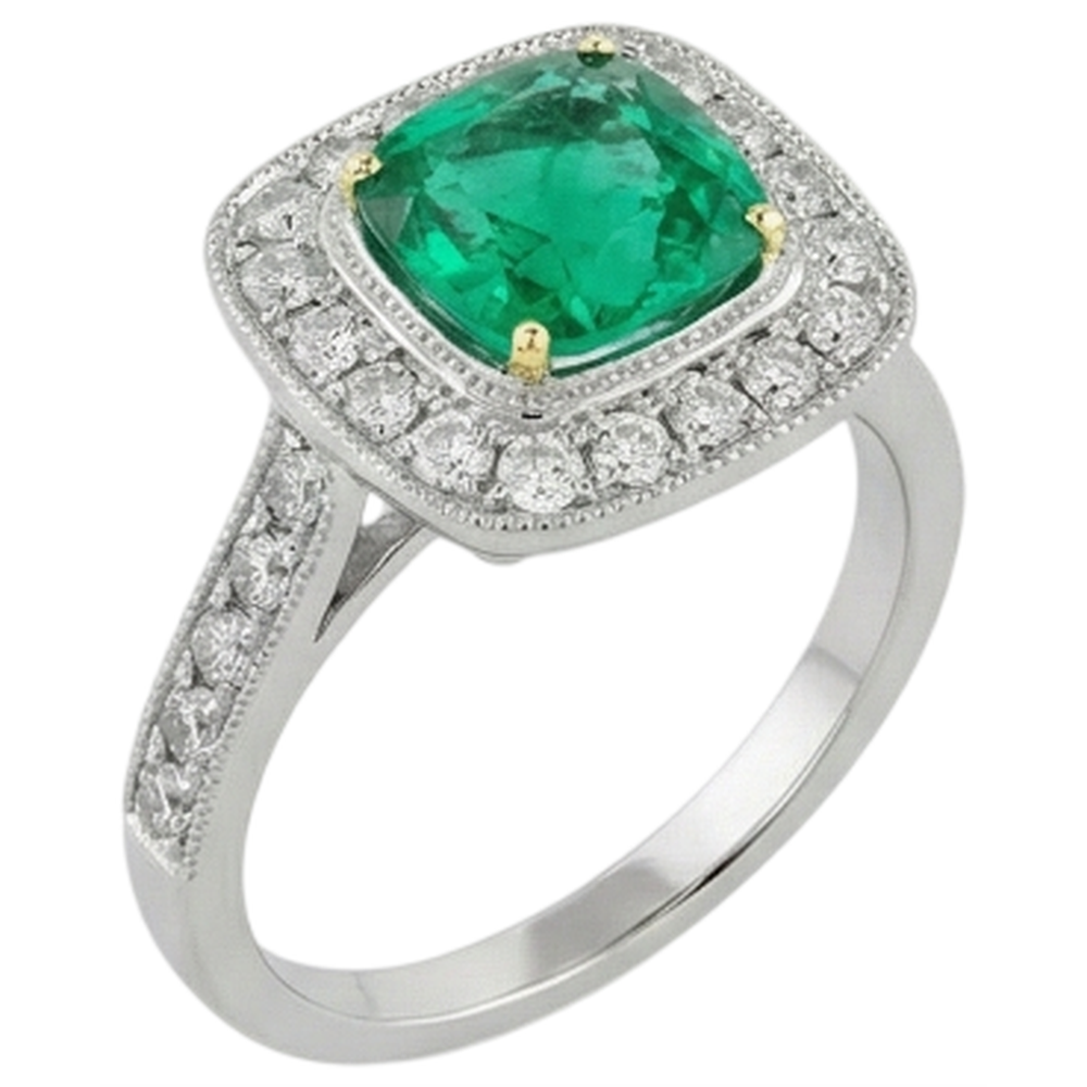Earth-Mined Colombian Emerald Colored Stone Ring 2 ct 14K Two Tone Gold – side view