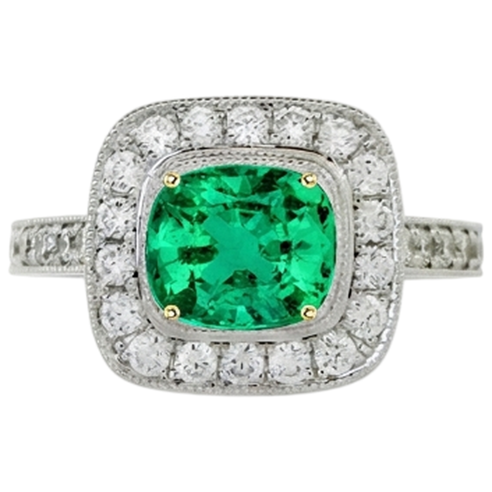 Colored Stone Ring 14K Two Tone Gold with Colombian Emerald – top view
