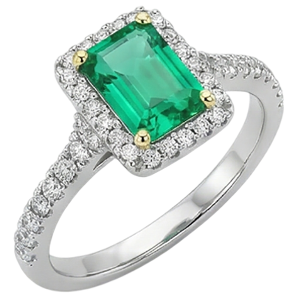 Precious Stone Ring 14K Two Tone Gold with Colombian Emerald – angle view