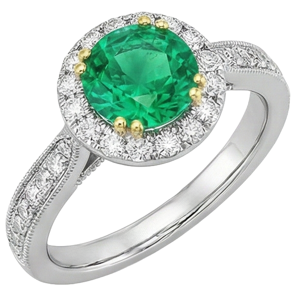 Gemstone Ring 14 Karat Two Tone Gold with Colombian Emerald – side view