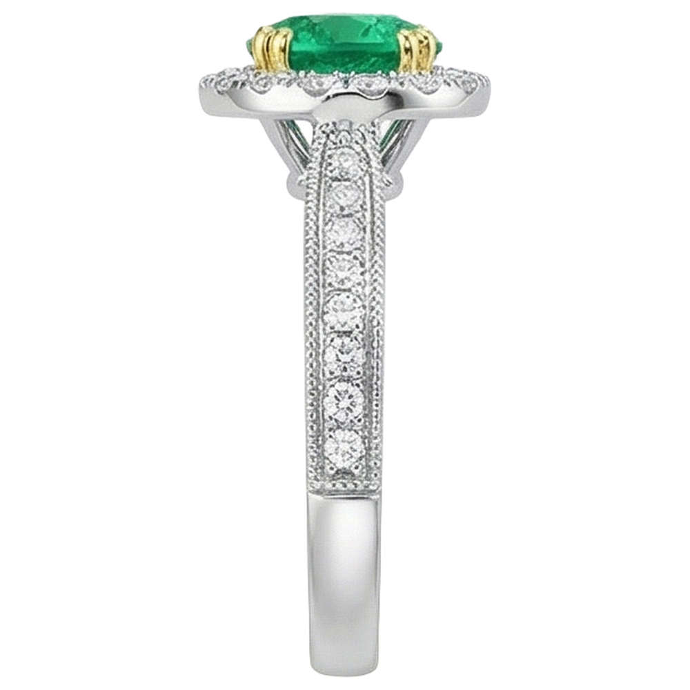 Gemstone Ring 14 Karat Two Tone Gold with Colombian Emerald – back view