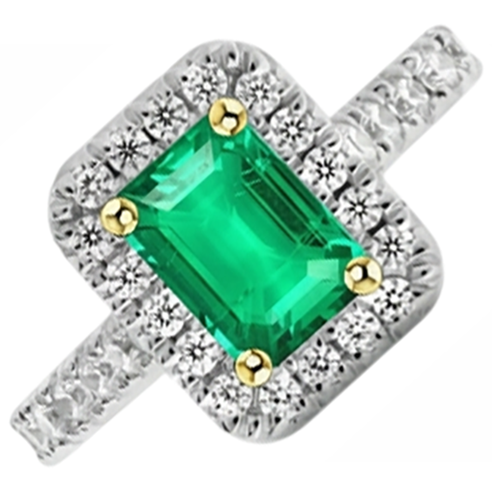 Colombian Emerald Colored Stone Ring 2-ct 14K Two Tone Gold – front view